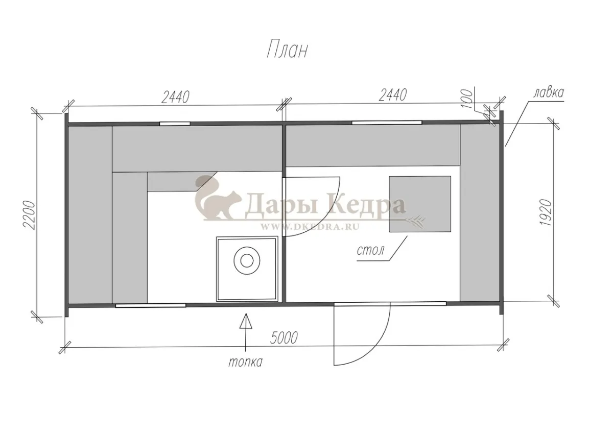 Баня-бочка «Гипоид» из кедра 5х2,2 метра (вариант 2)