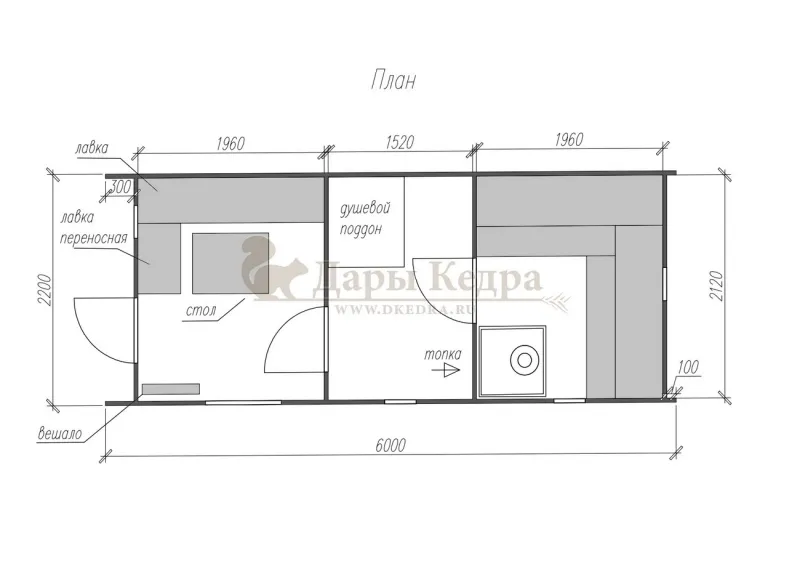 Каркасная баня «Барн» из кедра 6х2,2 метра